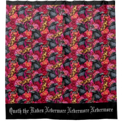 Alternative view of Gothic Death Head Hawk Moth Raven Roses Shower Curtain