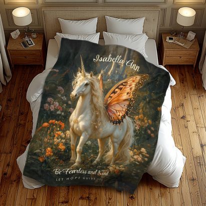 Orange And White Fairytale Pegasus Fleece Blanket