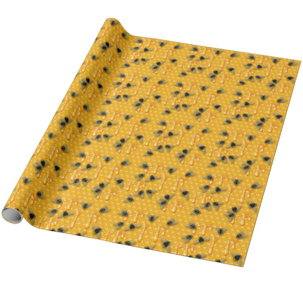 Yellow Bees on a Drippy Honeycomb Wrapping Paper - Image 2