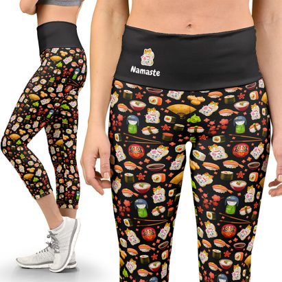 Personalised Japanese Kawaii Decora Capri Sushi Yoga Leggings