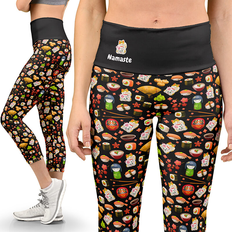 Personalised Japanese Kawaii Decora Capri Sushi Yoga Leggings