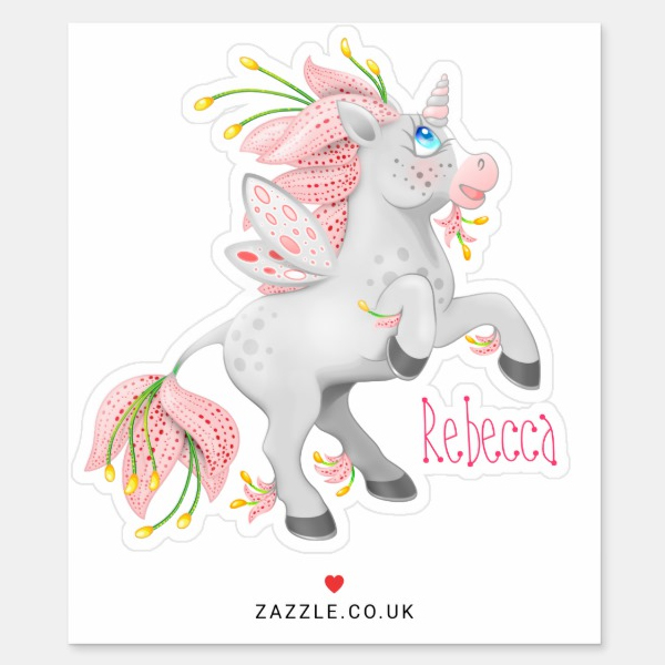 Personalised Funky Pink Fairy Flower Unicorn Sticker - Image 2