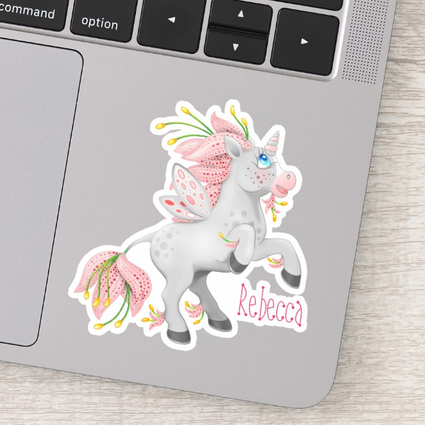 Personalised Funky Pink Fairy Flower Unicorn Sticker