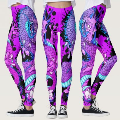 Electric Purple Splash Dragon Tattoo Art Leggings