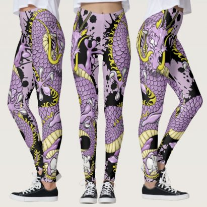 Lilac and Yellow Splash Dragon Tattoo Leggings