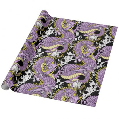 Alternative view of Dragon Tattoo Art in Purple Lilac and Yellow Wrapping Paper