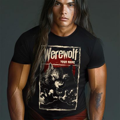 Personalised Gothic Pouncing Werewolf in the Full Moon Vintage Monster T-Shirt