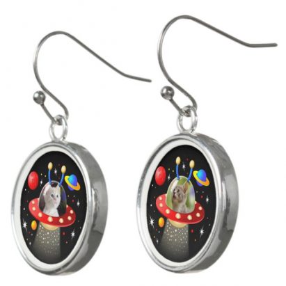 Alternative view of Your Cats in a UFO Sci Fi Scene Earrings