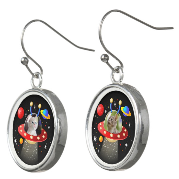 Your Cats in a UFO Sci Fi Scene Earrings - Image 2