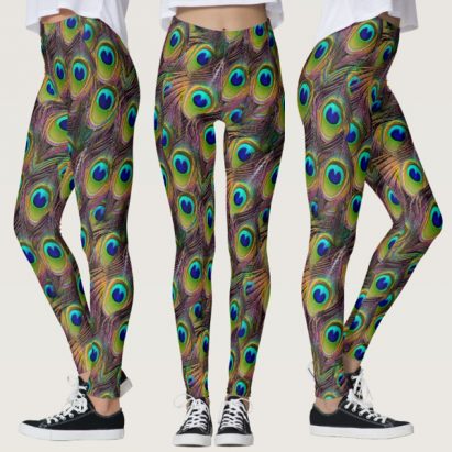 Colourful Peacock Feathers Blue and Green Leggings
