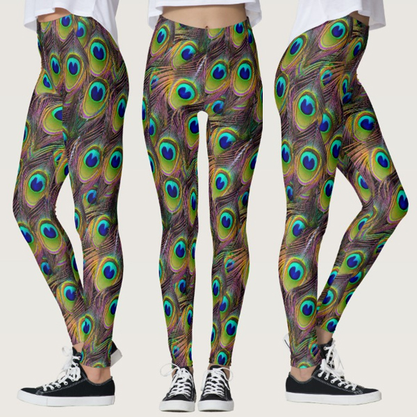 Colourful Peacock Feathers Blue and Green Leggings