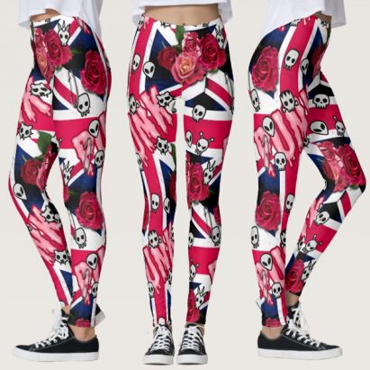Pink Punk Grunge Union Jack with Emojis Roses Leggings