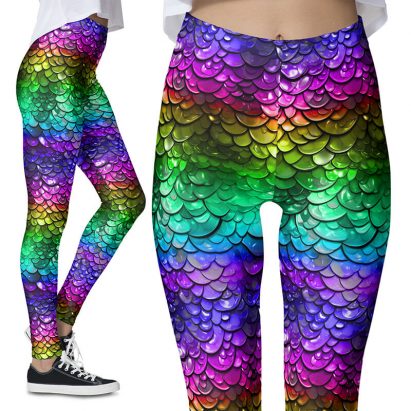 Gay Pride LGBTQ Rainbow Wet Look Mermaid Tail Festival Leggings