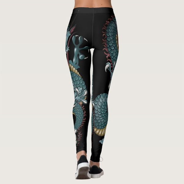 Gothic Dragon Tattoo on Black Leggings - Image 2