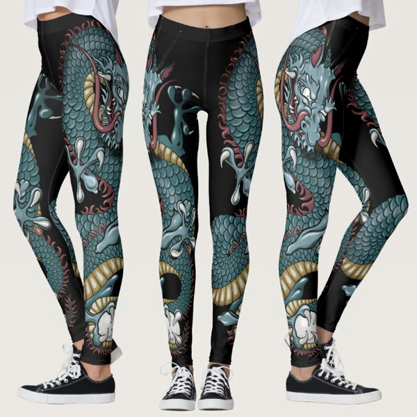 Gothic Dragon Tattoo on Black Leggings