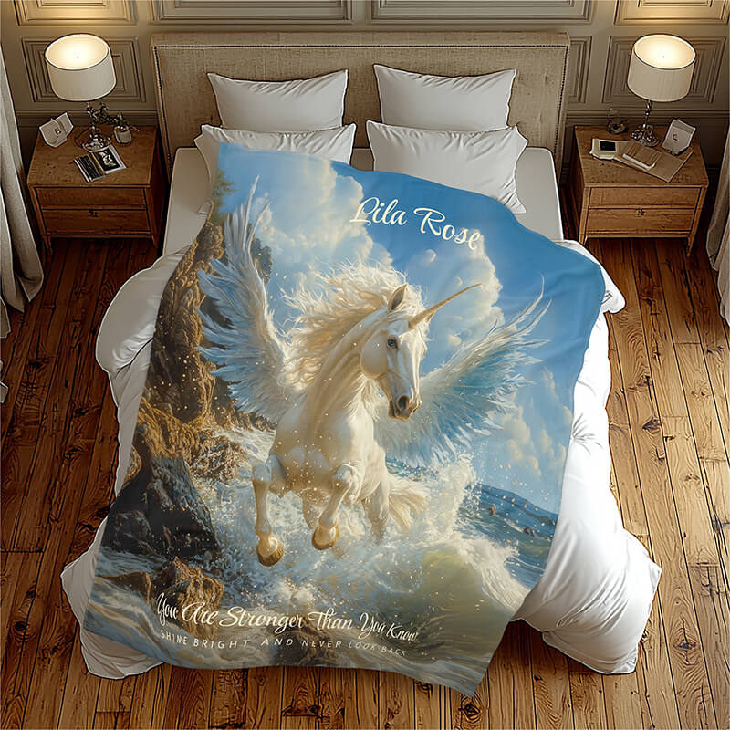 Blue Winged Unicorn Fantasy Nautical Fantasy Horse Fleece Blanket