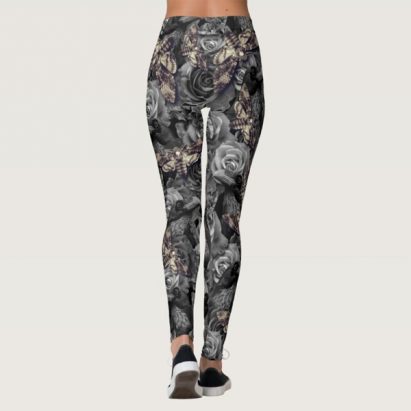 Alternative view of Large Grey Pattern Gothic Death Head Hawk Moth Leggings