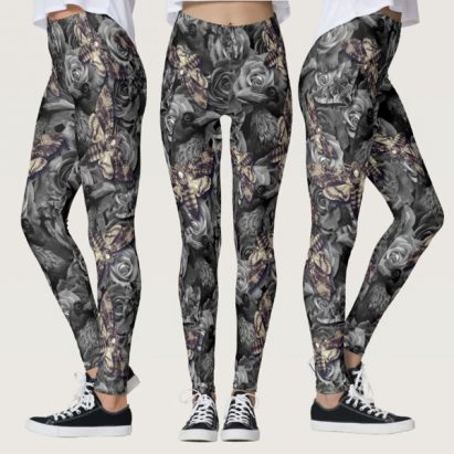 Large Grey Pattern Gothic Death Head Hawk Moth Leggings