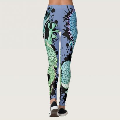 Alternative view of Cornflower blue and Green Splash Dragon Tattoo Leggings