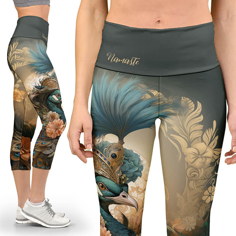 Personalised Green Anthropomorphic Peacock Capri Leggings