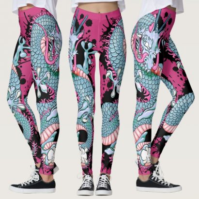 Peach Melba Splash Dragon Tattoo on Pink Leggings