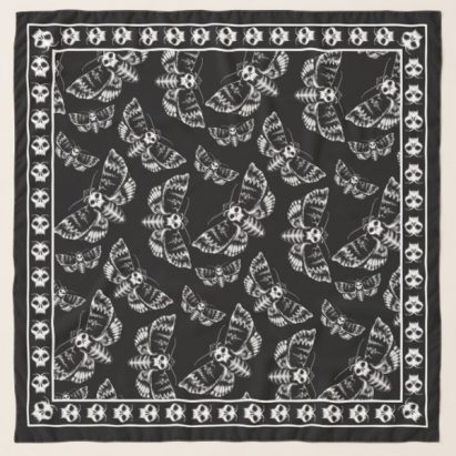 Black and Grey Deaths Head Hawk Moth Skull Gothic Scarf