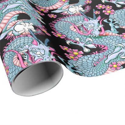 Dragon Tattoo Art in Pink and Peach Melba Wrapping Paper