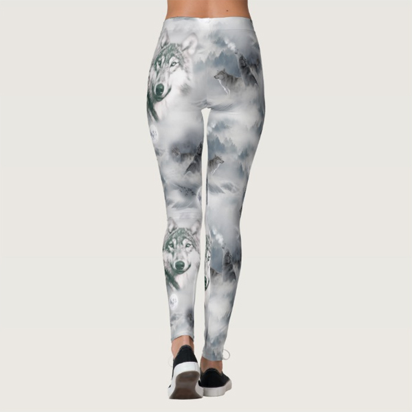 Wolf Moon Wolves in the Wilderness Snow Scene Leggings - Image 2