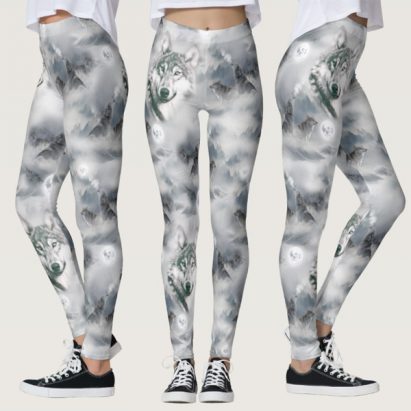 Wolf Moon Wolves in the Wilderness Snow Scene Leggings