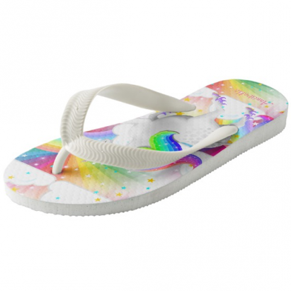Alternative view of Princess of the Forest Rainbow Unicorn Kids Flip Flops
