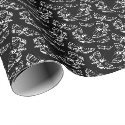 Black and Grey Deaths Head Hawk Moth Skull Gothic Wrapping Paper