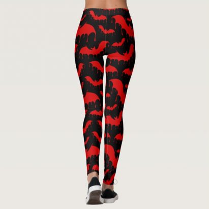 Alternative view of Red Drippy Vampire Bats on Black Nu Goth Gothic Leggings