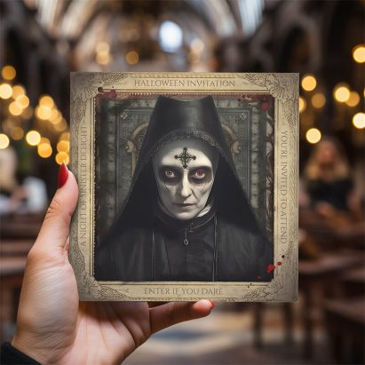 Personalised Simple Creepy Nun Lunatic Asylum Halloween Invitation