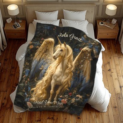 Cream Pegasus Unicorn Woodland Fantasy Fleece Blanket