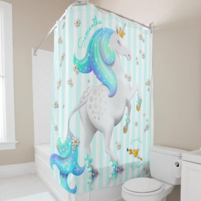 Teal and Turquoise Unicorn Princess Shower Curtain