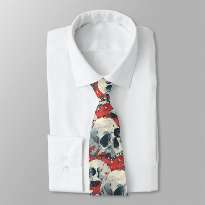 Rockabilly Red Skull Halloween Gothic Groomsmen Neck Tie