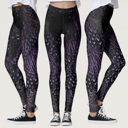 Darkest Gothic Purple and Black Feather Leggings