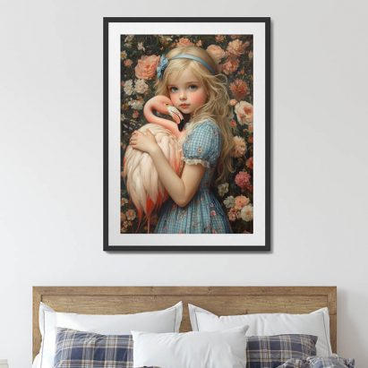 Alice in Wonderland with Flamingo Floral Framed Art