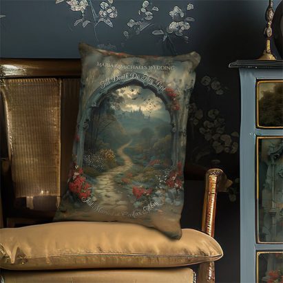 Personalised Gothic Fantasy Horror Dracula's Castle Grey Granite Arch Accent Pillow