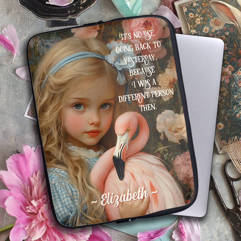 Personalised Alice in Wonderland Pink Flamingo Laptop Sleeve