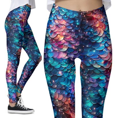 Celestial Mermaid Sparkles Galaxy Scales Glitter Effect Leggings