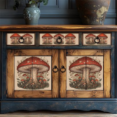 Rustic Red Mushroom Folk Art Decoupage Crafting Tissue Paper