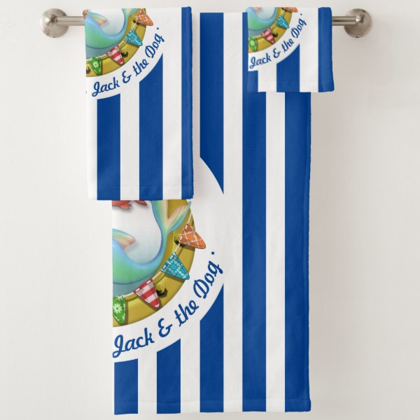 Blue Striped Mermaid Porthole Summer Beach Hut Towel Set