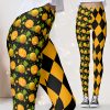 Black Yellow Harlequin Jack O Lantern Halloween Leggings