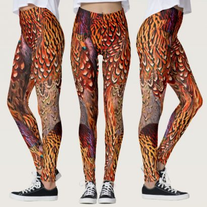 Bright Orange Pheasant's Feather Leggings