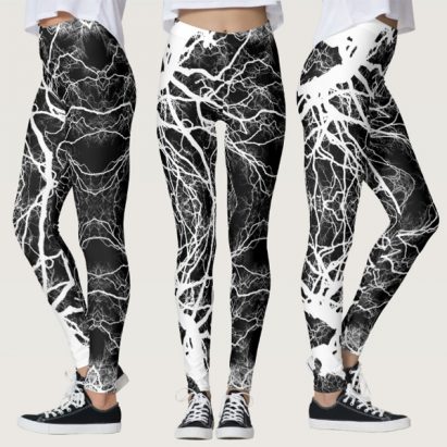 White on Black Witchy Gothic Tree Silhouette Leggings