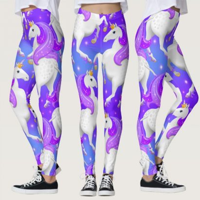 Large Purple Unicorn Princess of the Forest Leggings