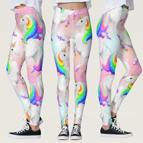 Large Princess Unicorn on Pink and Blue Leggings