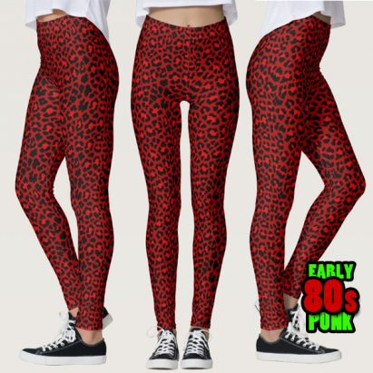 Throwback 80s Punk Rock Red Leopard Print Leggings