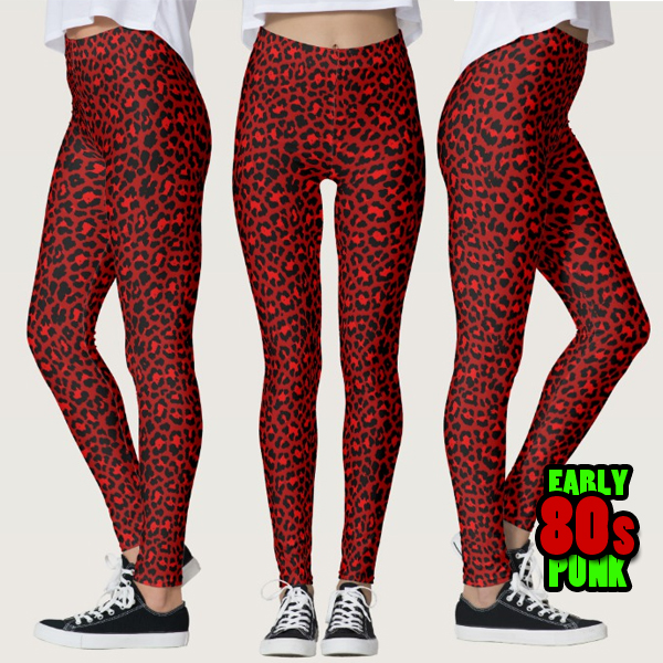 Throwback 80s Punk Rock Red Leopard Print Leggings
